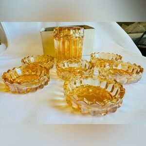 Vintage Carnival Glass Ash Tray/Coaster Set